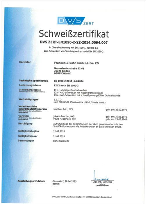 Schweisszertifikat 2025